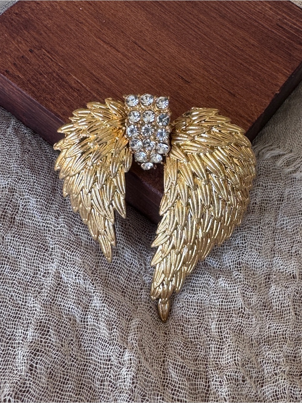 Gold Wing Crystal Accent Brooch - Women Jewelry - Picture 7 of 7
